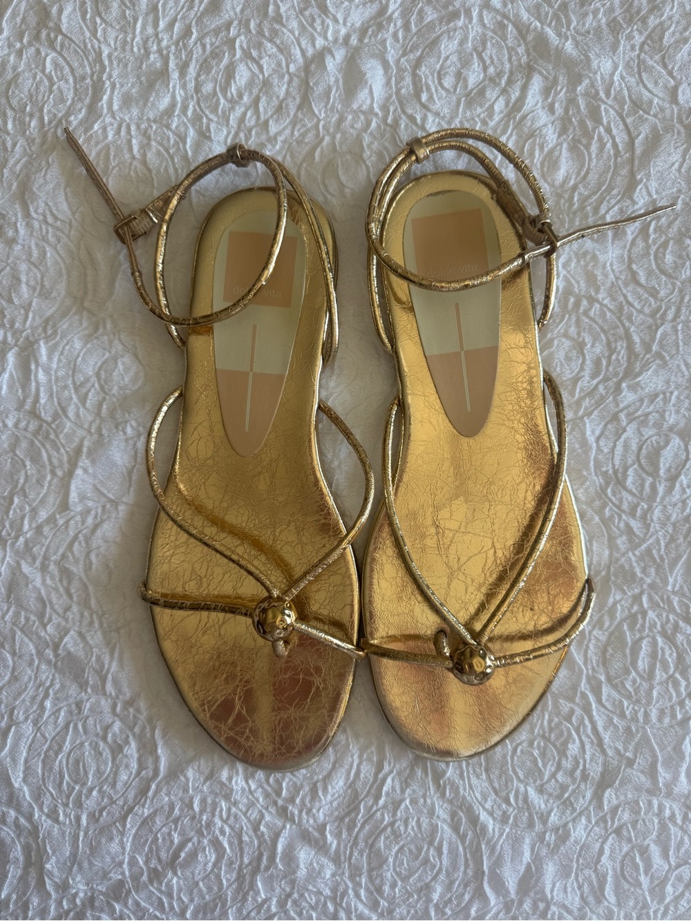 Dolce Vita Metallic Gold Strappy Ankle-Wrap Sandals